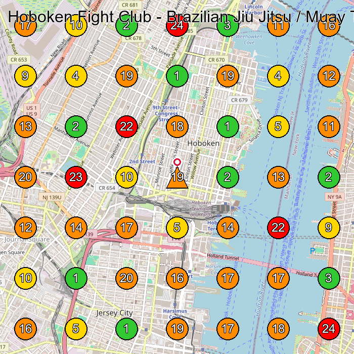 Hoboken Fight Club - Brazilian Jiu Jitsu / Muay Thai / MMA Martial Arts School GeoGrid ranking map for Hoboken NJ